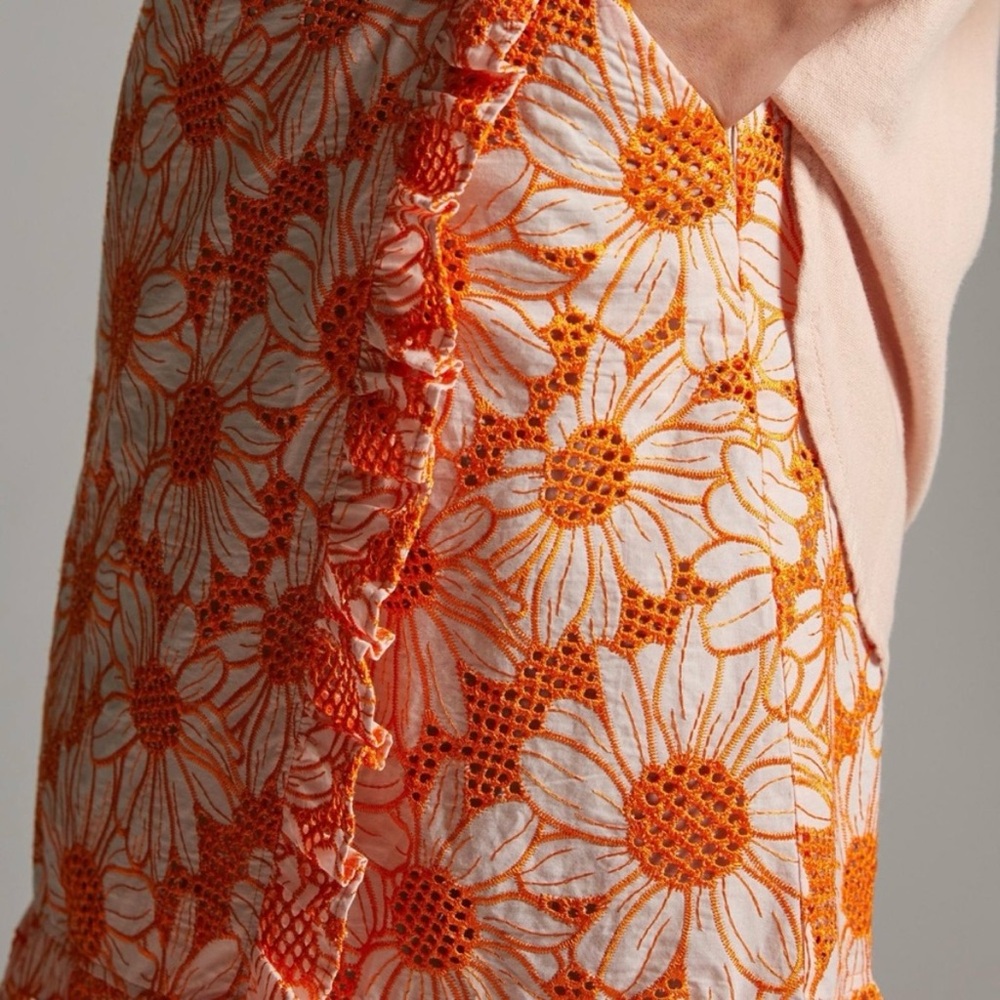 Womens Anthropologie Plenty by Tracy Reese Embroidered Floral Orange Skirt Sz XS - Picture 3 of 10